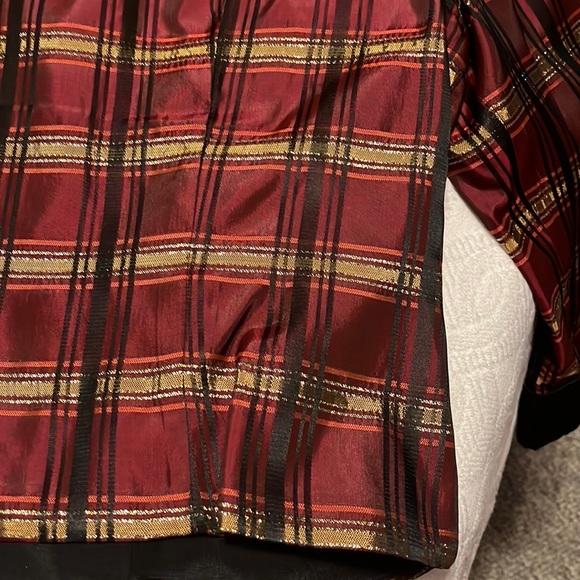 Beautiful J R Nites fancy button up top size 12 deep red, black and gold plaid - Picture 2 of 8